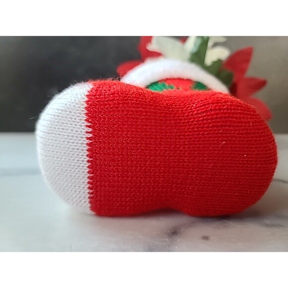 Vintage Christmas Decor Santa Boot With Faux Poinsettia Flowers - Picture 6 of 10